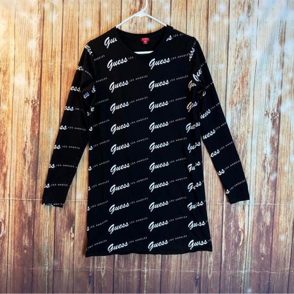 Guess Los Angeles Women Black Logo Long Sleeve Mini Dress Casual Streetwear M - Picture 4 of 9